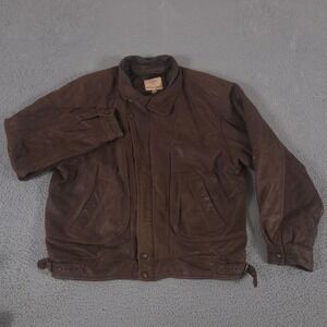 VINTAGE Georgetown Leather Design Jacket Mens XXLT Brown Leather Bomber 90s